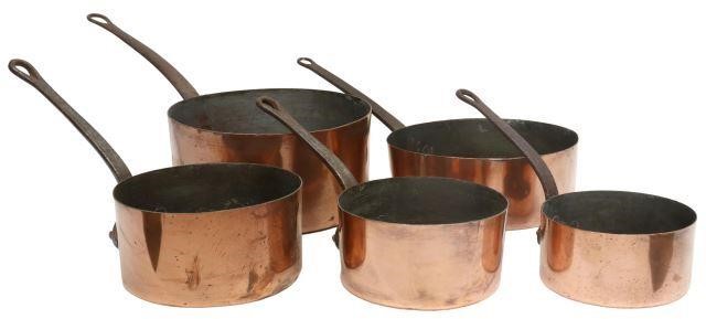 Appraisal: lot of French copper graduated saucepans each with long iron