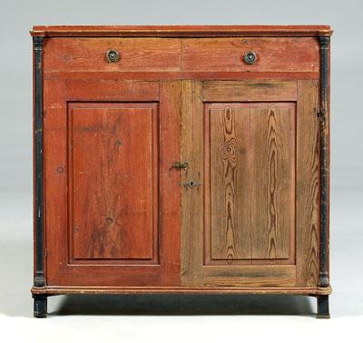 Appraisal: Red and black painted jelly cupboard two dovetailed drawers over