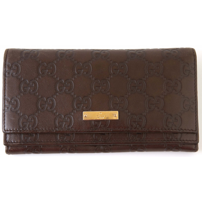 Appraisal: Gucci Dark Brown Long Wallet the calf leather supreme shima