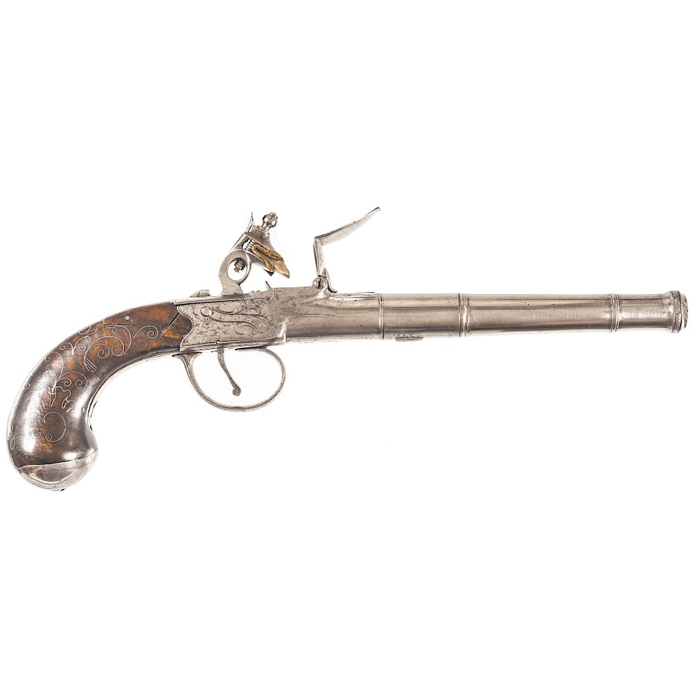 Appraisal: c - Stylish Silver Wire Inlay Boxlock Flint Pistol by