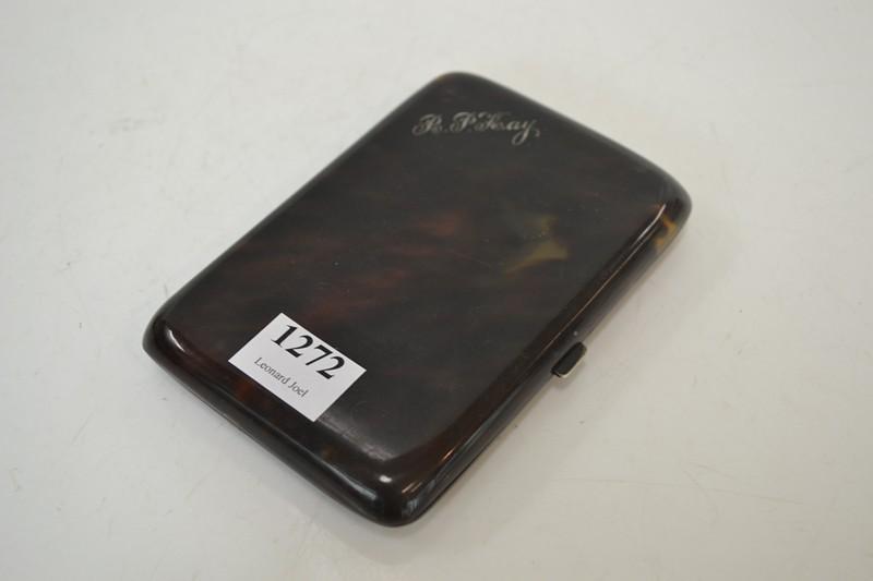 Appraisal: TORTOISE SHELL STYLE CIGARETTE CASE INSCRIBED R P KAY