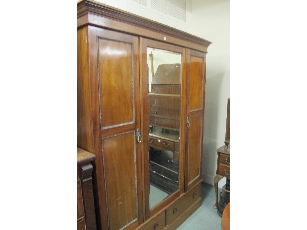 Appraisal: Edwardian mahogany mirror door wardrobe dressing chest and stool BH