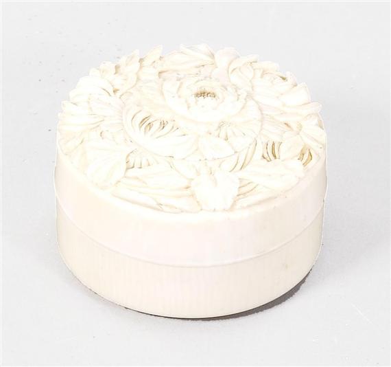 Appraisal: ROUND BOX probably German circa Carved ivory D cm