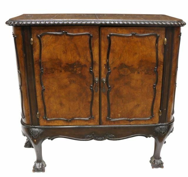 Appraisal: Continental burlwood side cabinet th c having carved and molded