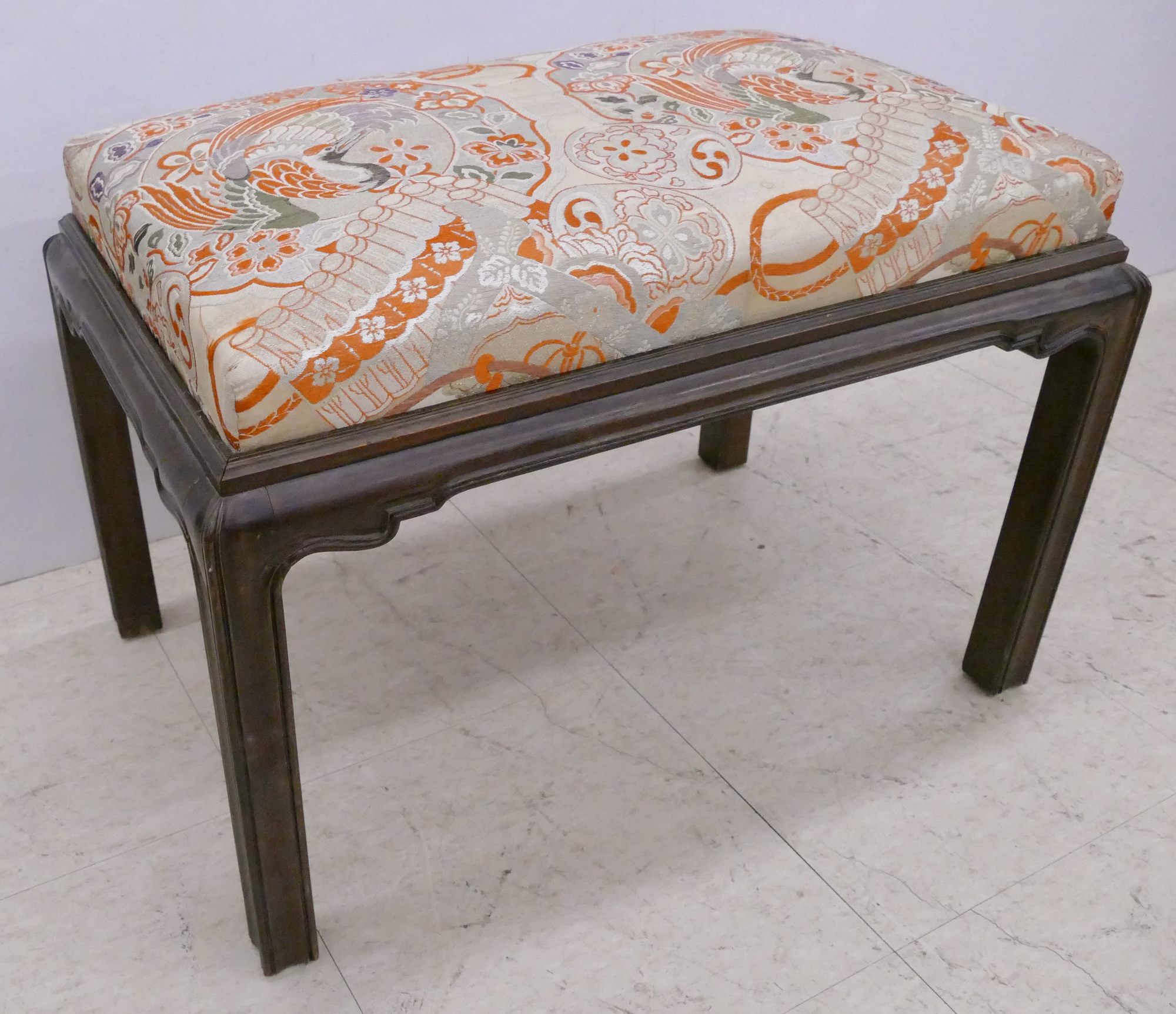 Appraisal: Japanese Silk Fabric Covered Vanity Bench As Is - x