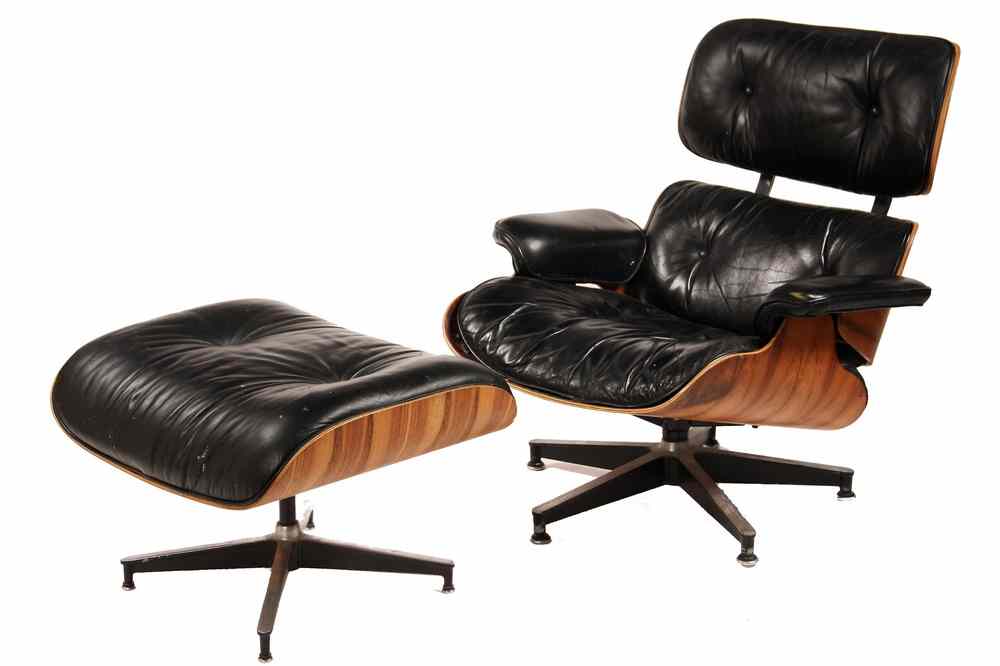 Appraisal: MODERNIST LOUNGE CHAIR W HASSOCK - Eames Lounge Chair in