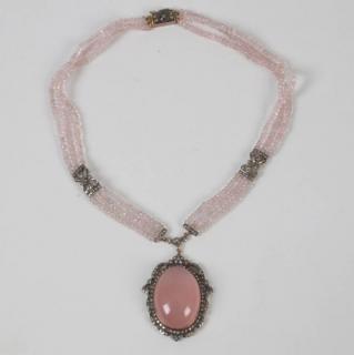 Appraisal: K DIAMOND AND ROSE QUARTZ PENDANT NECKLACE GOLD DIAMOND AND