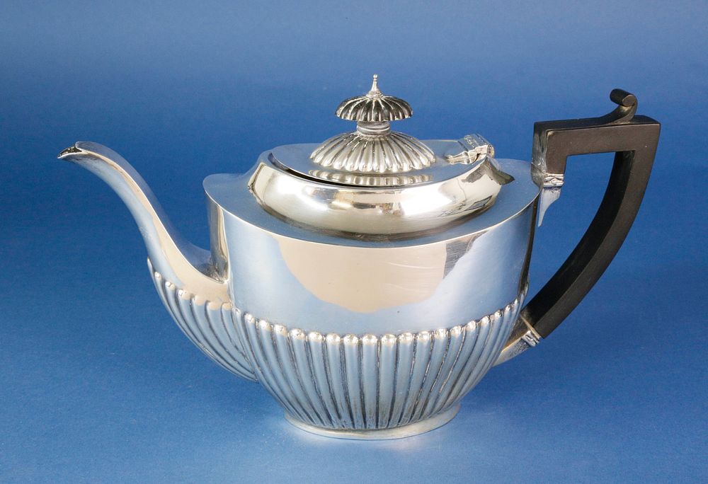 Appraisal: English Silver and Ebony Tea Pot English Silver and Ebony