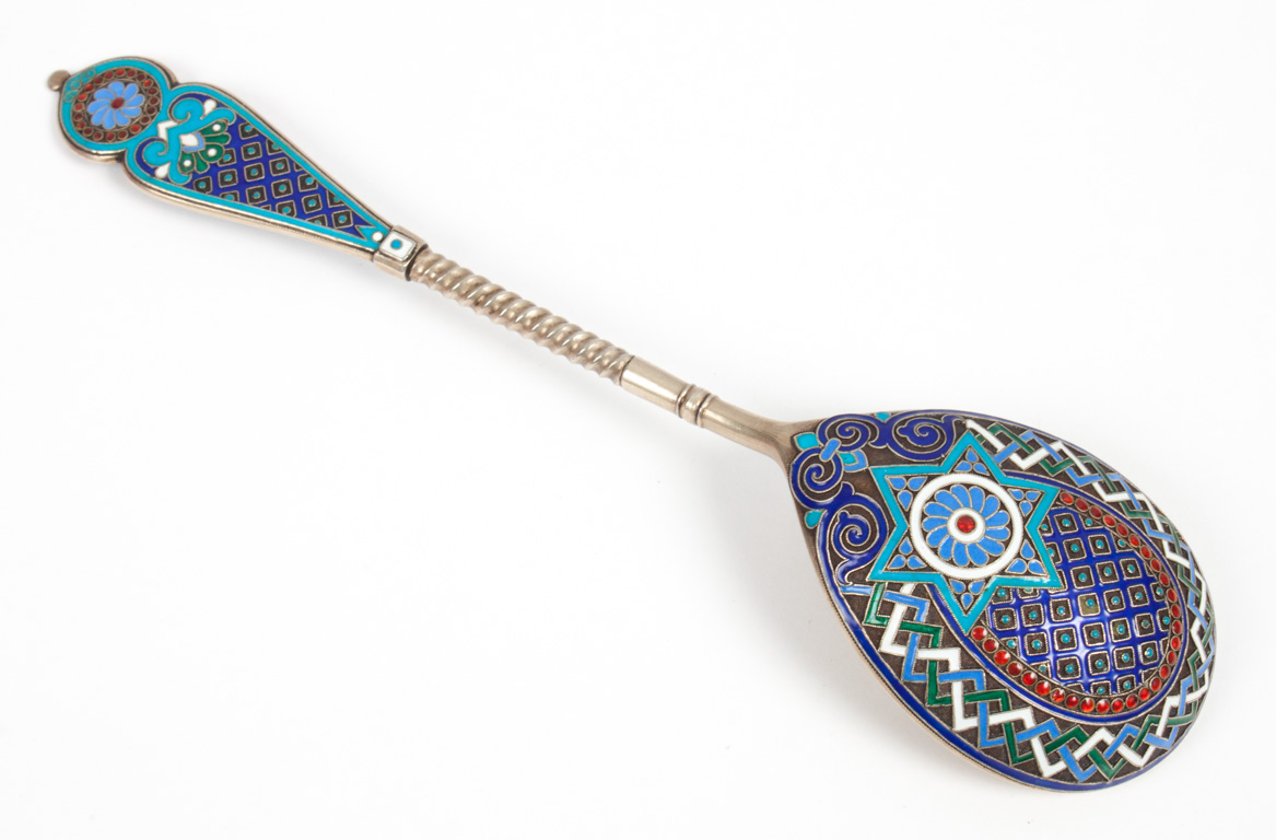 Appraisal: Russian cloisonne enamel gilt silver spoon possibly Nemirov-Kolodin with Moscow