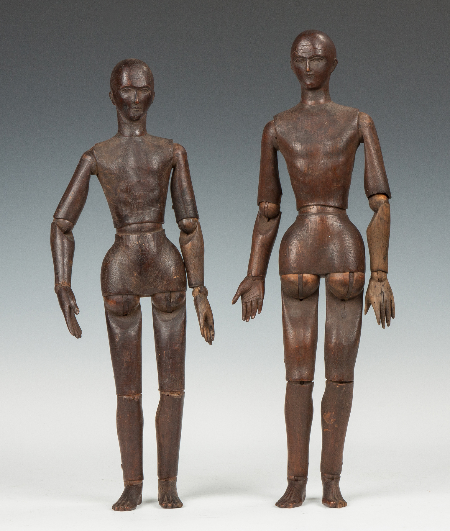 Appraisal: Two Similar Carved and Jointed Artist Models th cent