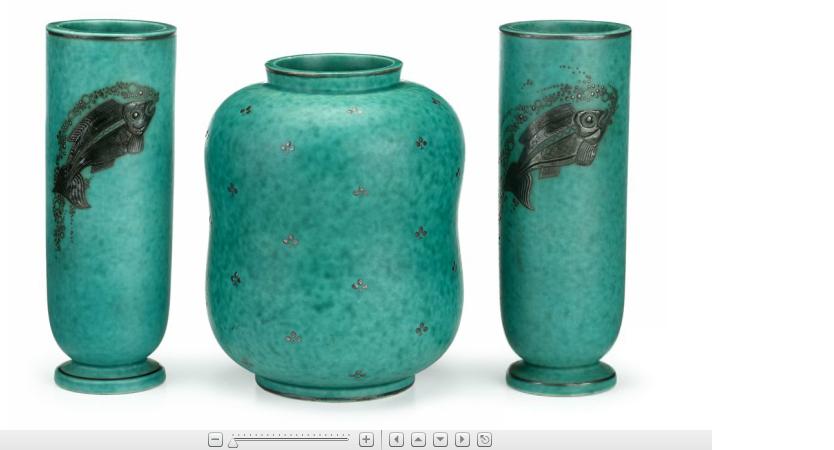 Appraisal: Three Gustavsberg silver overlaid stoneware vasescirca