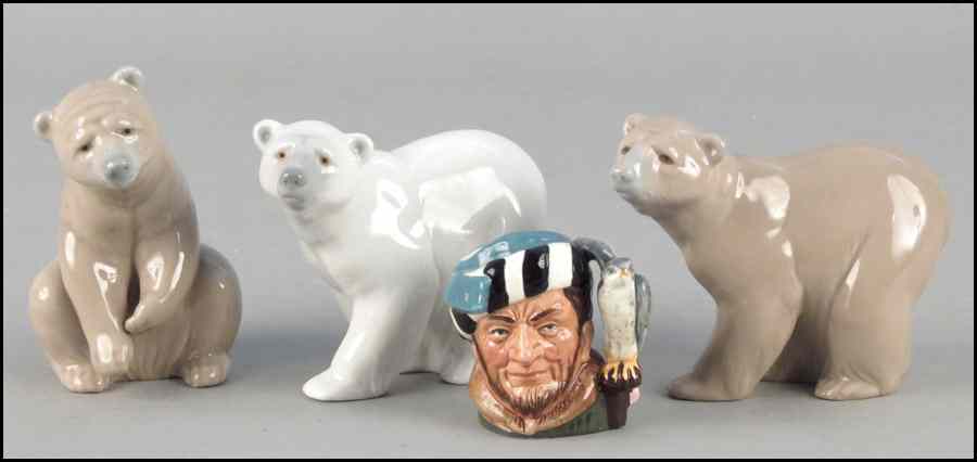 Appraisal: THREE LLADRO PORCELAIN BEARS Together with a Royal Doulton miniature