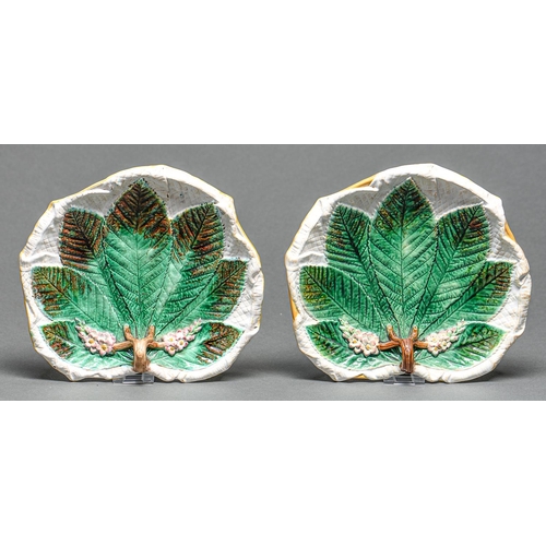 Appraisal: A pair of George Jones leaf shaped majolica dessert dishes