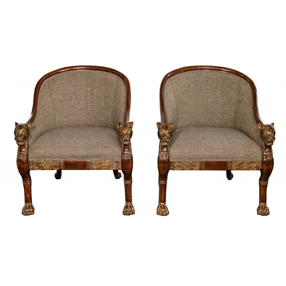 Appraisal: REGENCY STYLE ARM CHAIRSPair of barrel back club chairs having