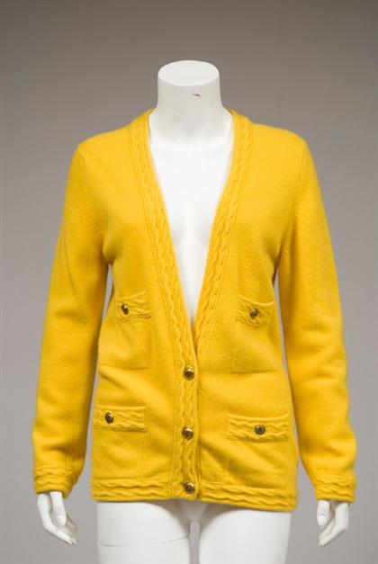 Appraisal: Mustard yellow Chanel cashmere twinset s Classic sleeveless shell with