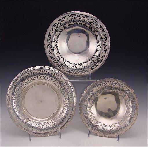 Appraisal: COLLECTION OF OPENWORK CONTINENTAL SILVER TRAYS To include silver with