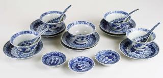 Appraisal: Chinese blue white rice bowl set with plates spoons pcs