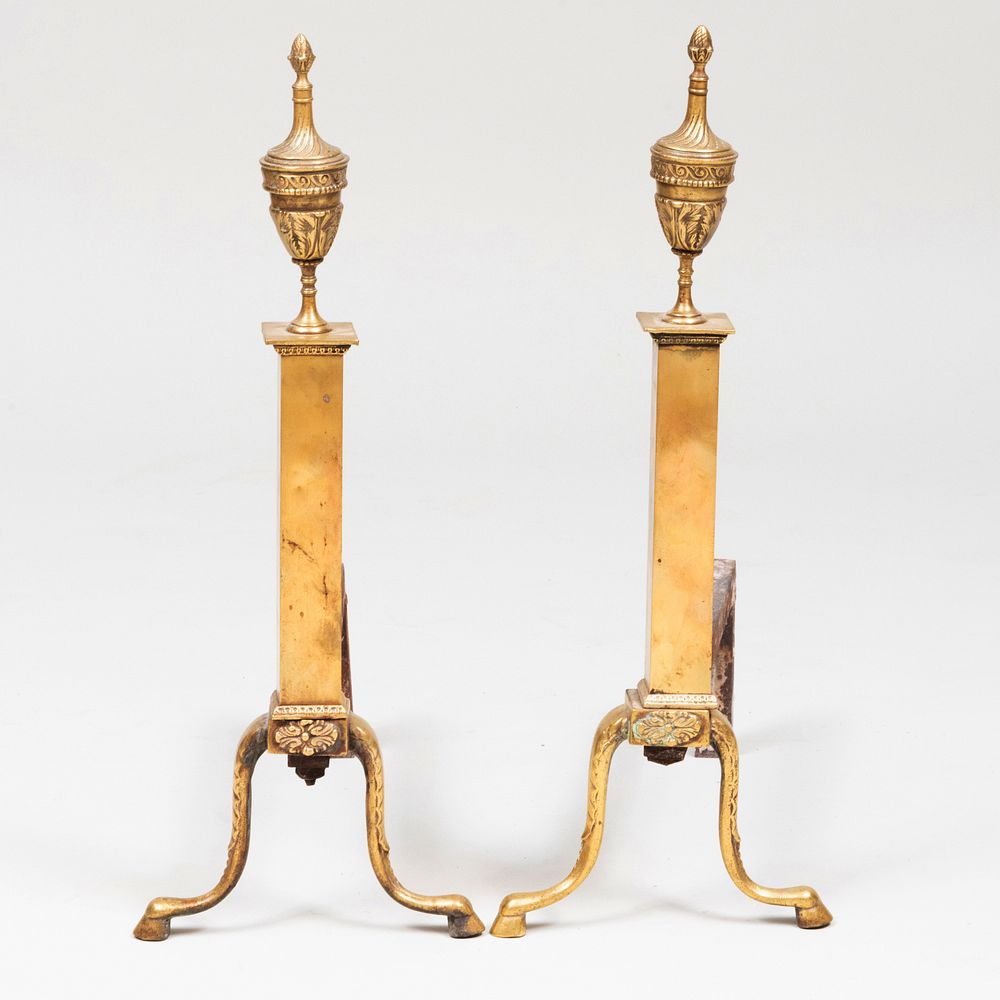 Appraisal: Pair of Federal Style Brass Andirons x x in Condition