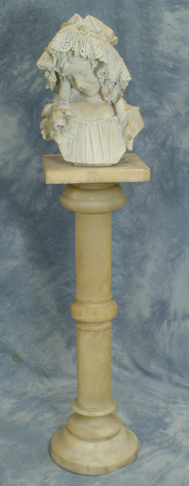 Appraisal: Carved alabaster bust missing base with pedestal h some chips