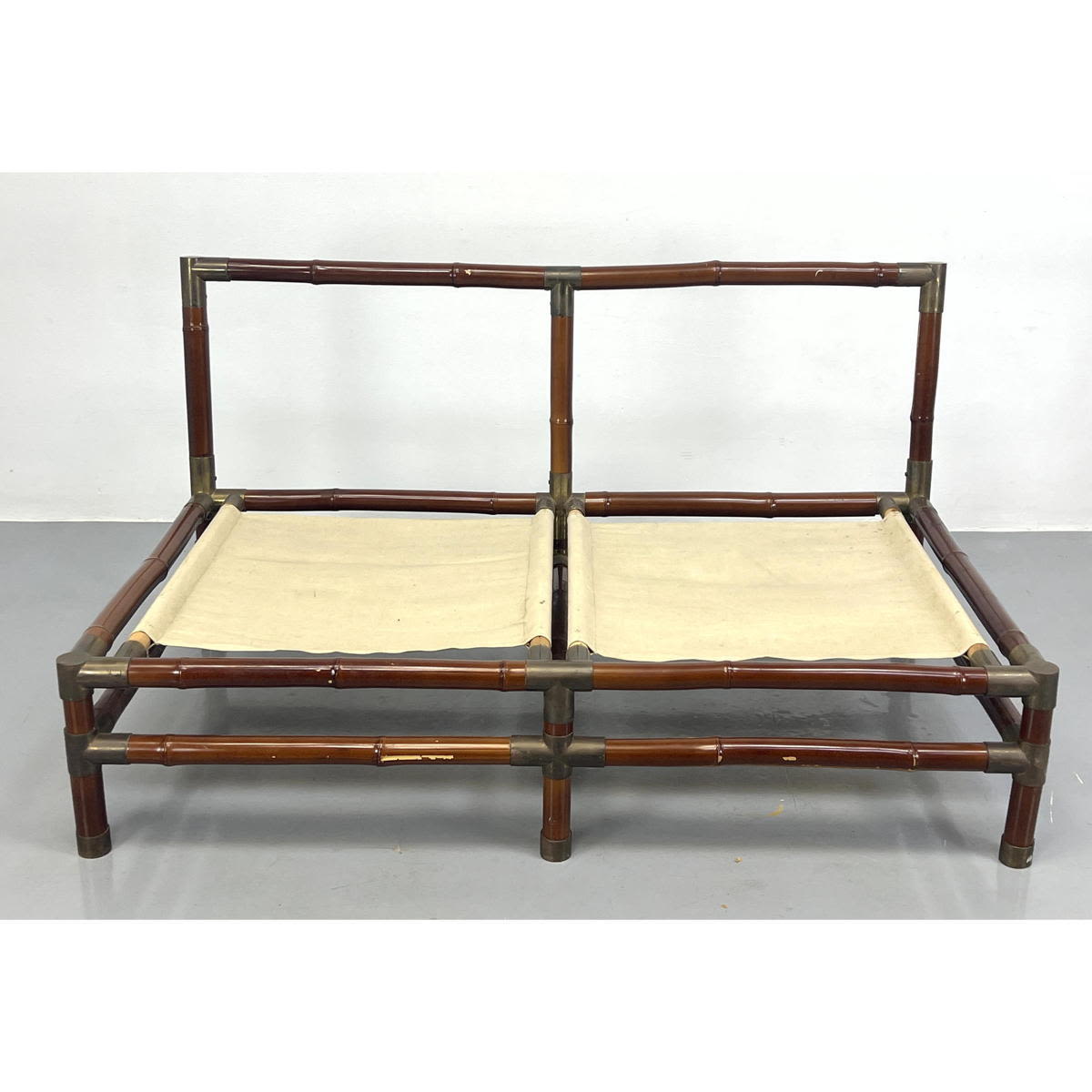 Appraisal: WILLY RIZZO Love Seat Faux Bamboo Frame with Brass Corners