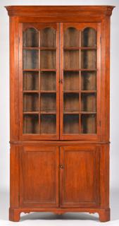 Appraisal: Southern Cherry Corner Cupboard w Panes Southern possibly NC cherry