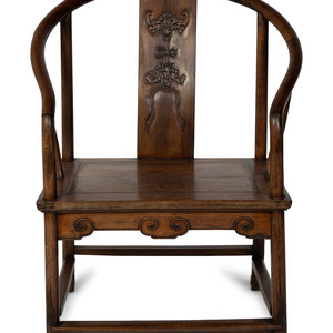 Appraisal: A Chinese Elmwood Horseshoe Back Armchair LATE TH CENTURY Height