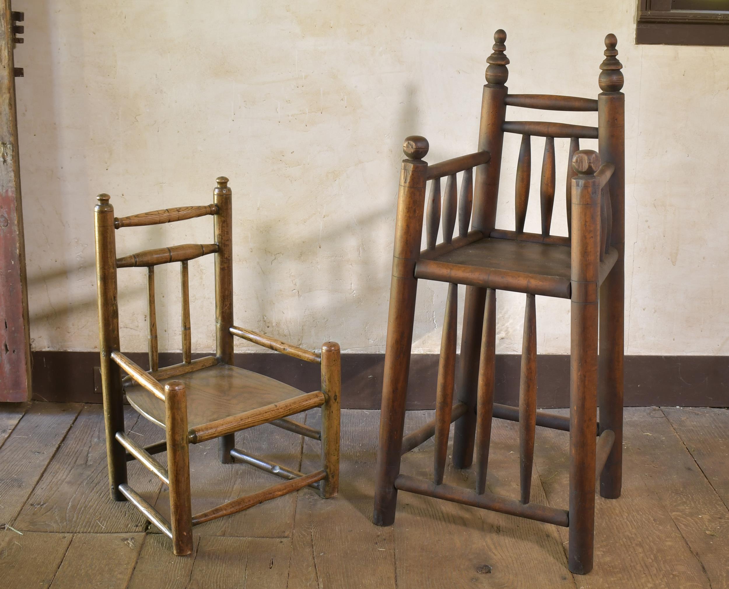 Appraisal: TWO PILGRIM STYLE CHILD'S CHAIRS th C maple oak and