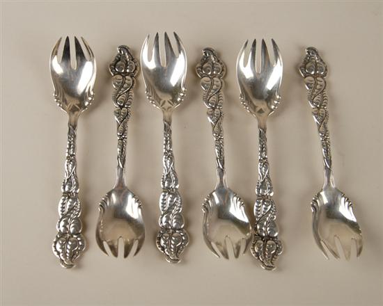 Appraisal: Six Tiffany Co Atlantas Sterling Ice Cream Forks monogrammed R