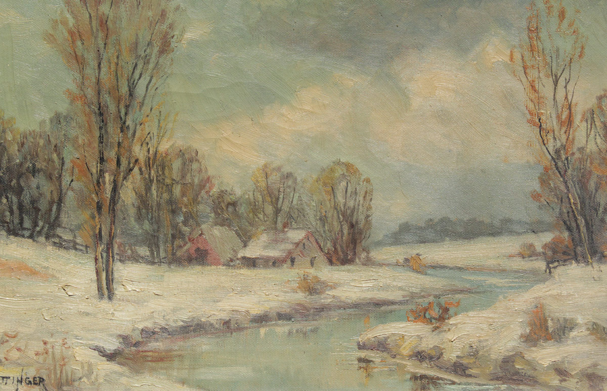 Appraisal: BETTINGER Paul John American - Winter Landscape with Stream Farm