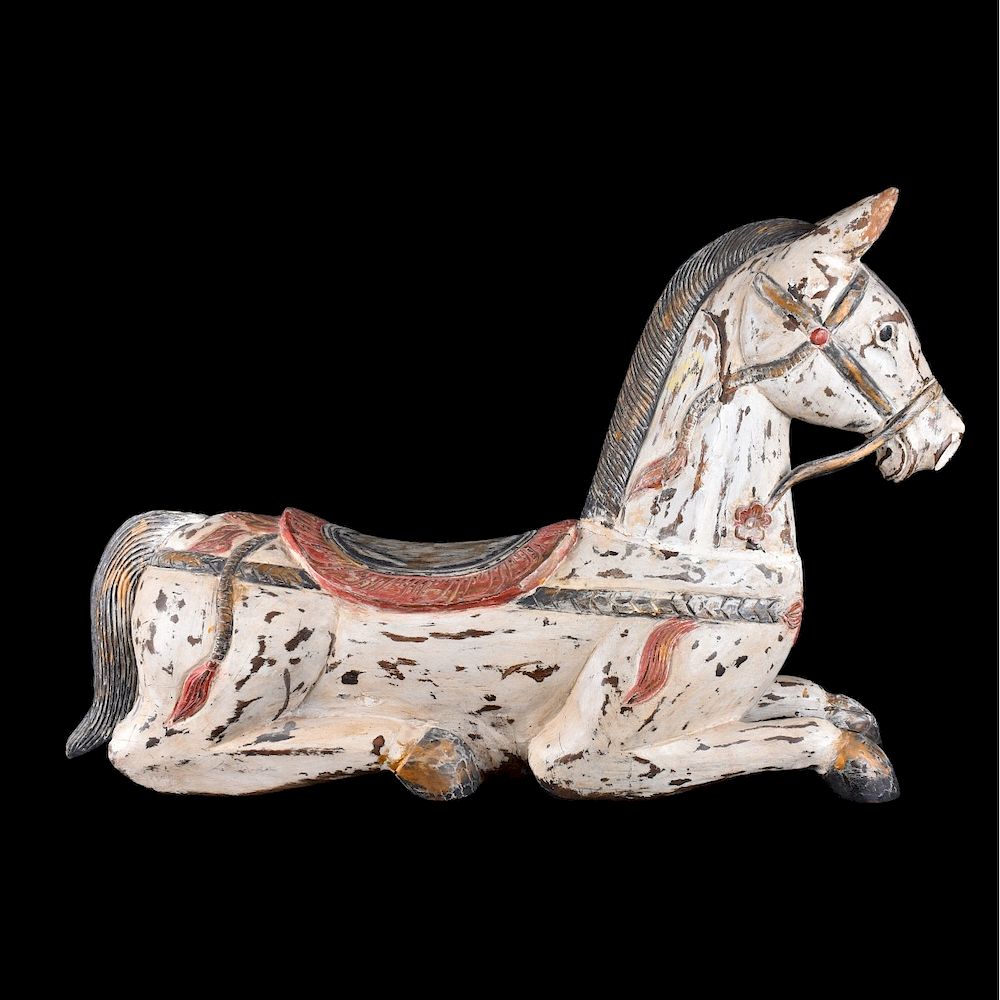 Appraisal: Chinese Carved Horse Large Chinese Tang Style Polychrome Wood Carved