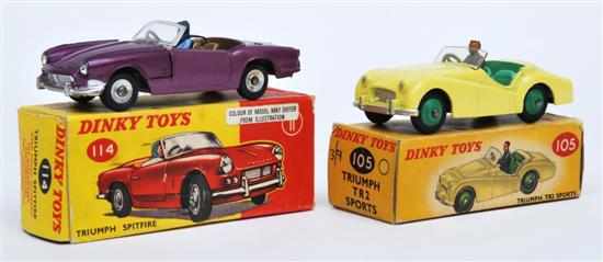 Appraisal: Two Dinky Sports Cars including Triumph TR Sports lemon yellow