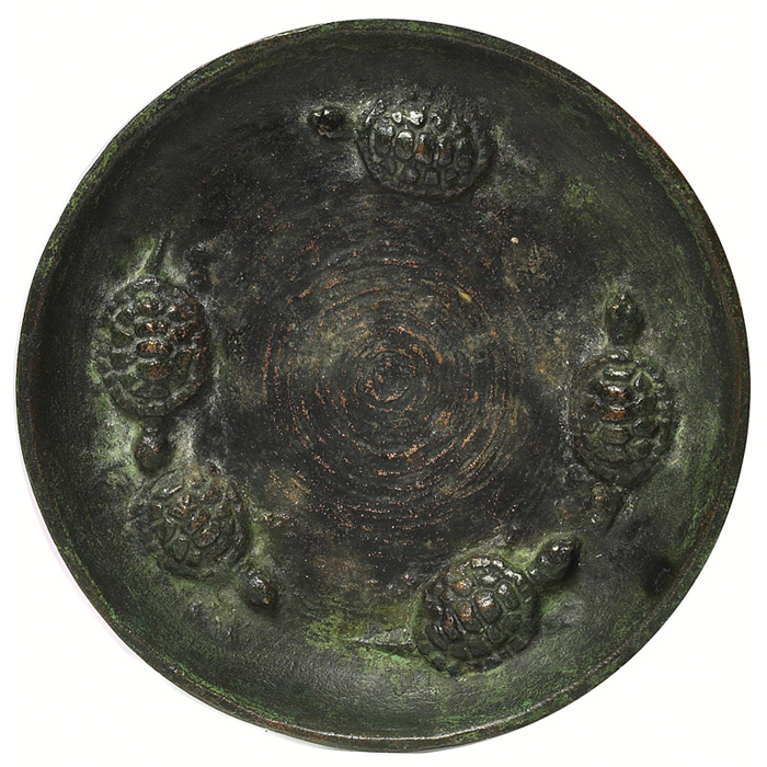 Appraisal: Unusual E T Hurley bowl bronzed with five sculpted turtles