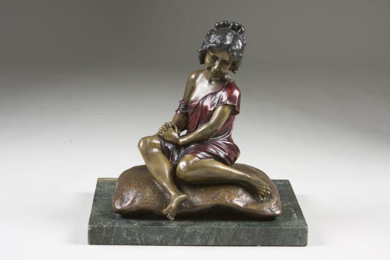 Appraisal: after Auguste Moreau French - Bronze bronze sculpture Seated Girl