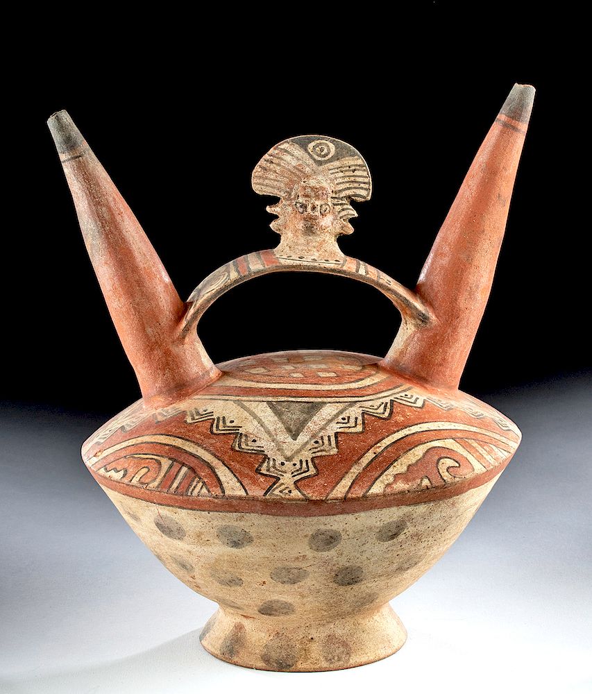 Appraisal: Lima Nieveria Polychrome Twin-Spouted Stirrup Jar Pre-Columbian Central Coast Peru