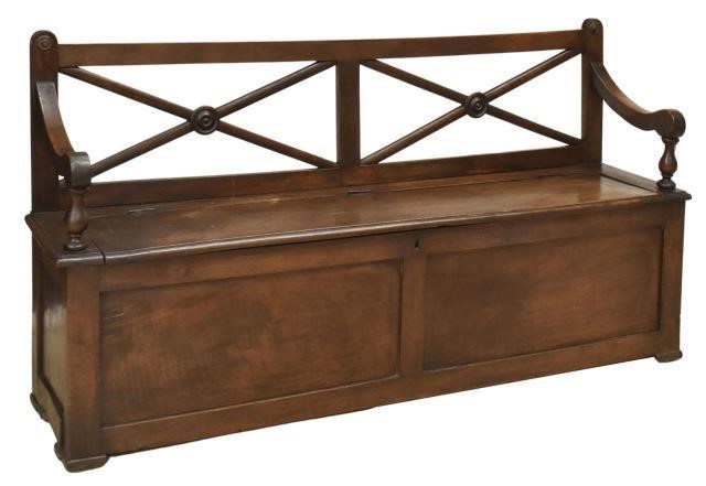 Appraisal: French Provincial walnut hall bench early th c x-form back