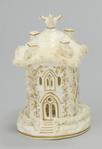 Appraisal: STAFFORDSHIRE TWO-PIECE PASTILLE BURNER Circa In cottage form with gold