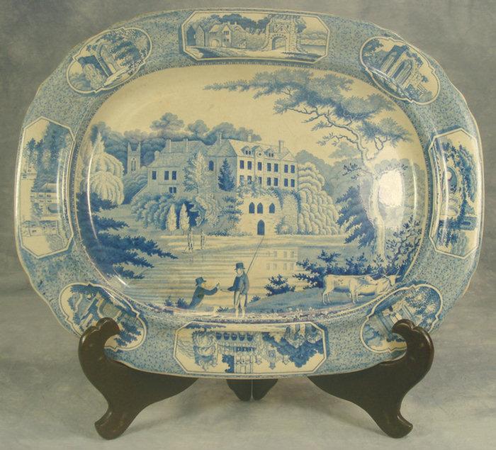 Appraisal: Staffordshire blue transfer platter country manor house landscape with fisherman