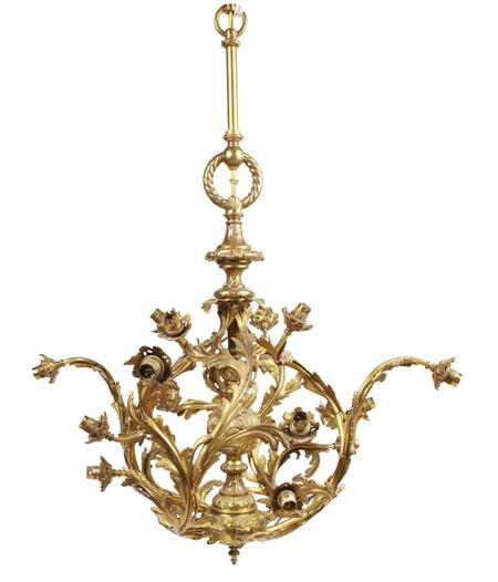 Appraisal: PAIR OF LOUIS XV STYLE GILT METAL CHANDELIERS CIRCA of