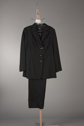 Appraisal: Akris Black wool crepe suit with black pinstripe button jacket