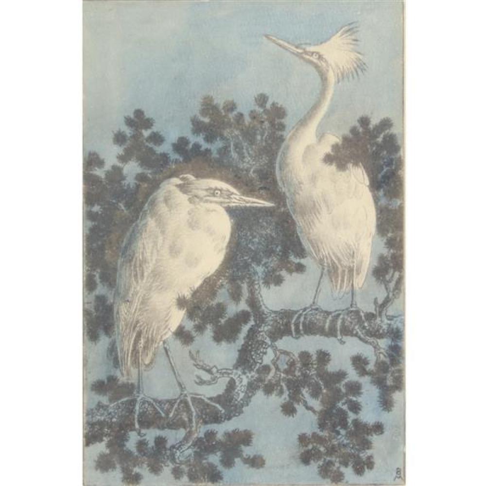 Appraisal: BENSON BOND MOORE - SNOWY EGRETS HAND COLORED LITHOGRAPH H