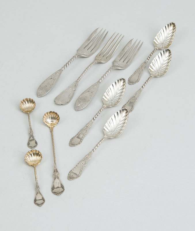 Appraisal: GROUP OF AMERICAN SILVER FLATWARE WITH BRIGHT CUT ENGRAVED HANDLES