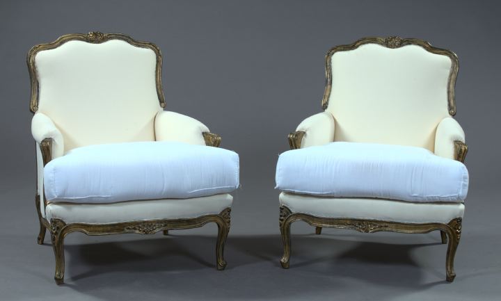 Appraisal: Pair of Louis XV-style Giltwood Bergeres of generous proportions each