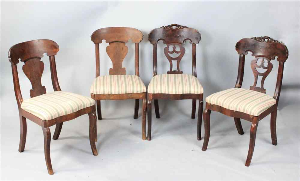 Appraisal: FOUR VICTORIAN MAHOGANY SIDECHAIRS comprised of two sets of pairs