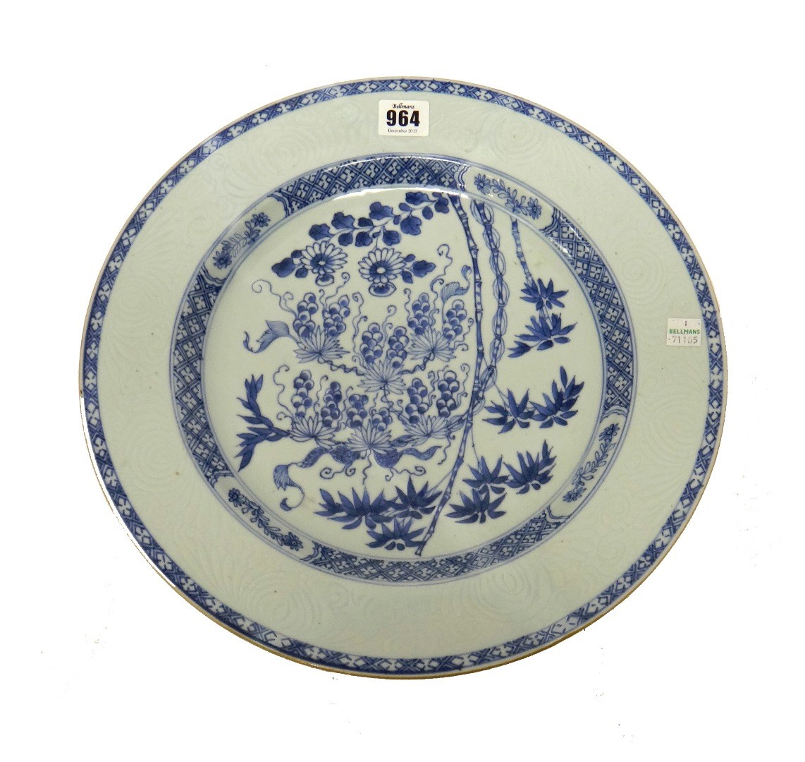 Appraisal: A large Chinese blue and white plate Kangxi painted in