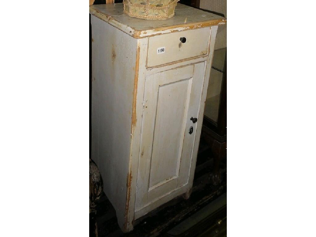 Appraisal: A shabby chic painted pine pot cupboard enclosed by a