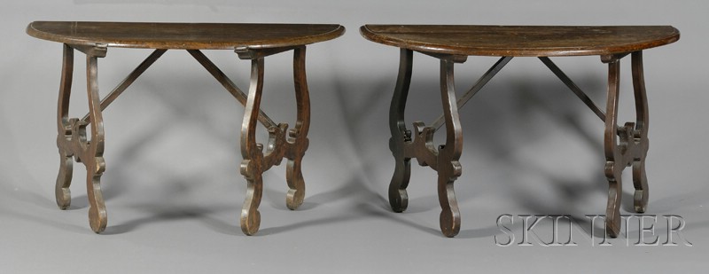 Appraisal: Pair of Spanish Iberian Walnut Demilune Side Tables th century