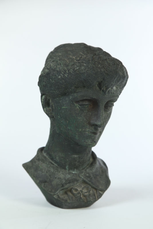 Appraisal: BRONZE BUST OF A PENSIVE LADY TH CENTURY Hollow-cast unsigned