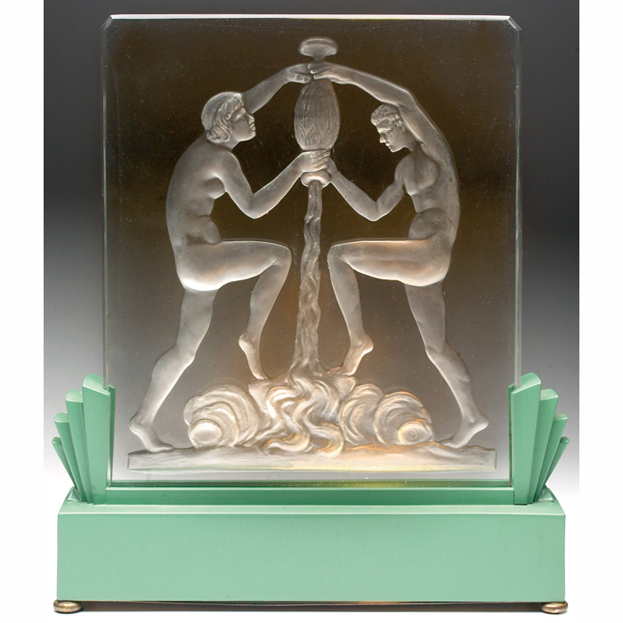 Appraisal: Unusual Frederick Carder lighted sculpture clear glass panel with deeply