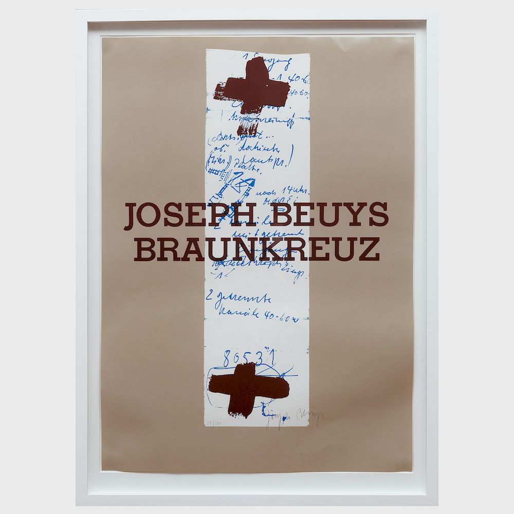 Appraisal: Joseph Beuys - Joseph Beuys Braunkreuz Offset poster signed in