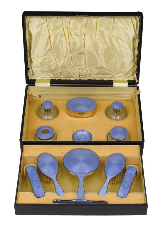 Appraisal: A GEORGE V SILVER AND BLUE GUILLOCHE ENAMEL TWELVE-PIECE DRESSING